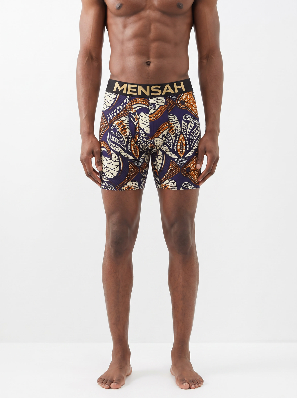 OSU long boxer brief worn, studio white background